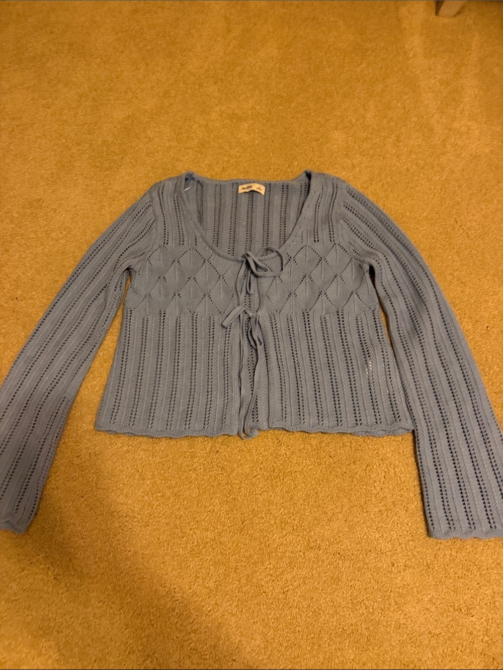 Hollister Sky Blue Open-Knit Tie-Front Cardigan